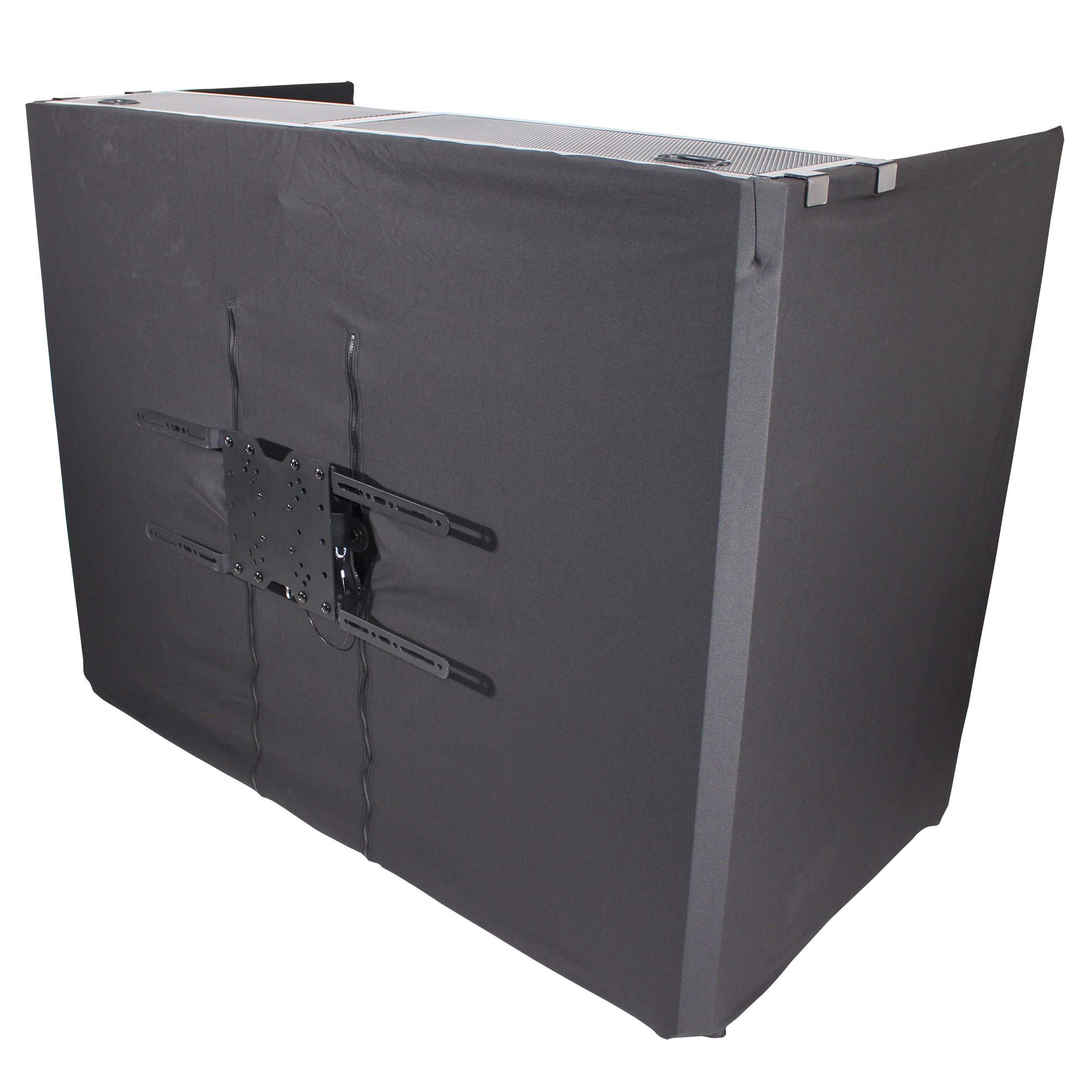 ProX MESA MEDIA MK2 DJ Facade Table Workstation Includes TV Bracket Mount White & Black Scrims and Carry Bag