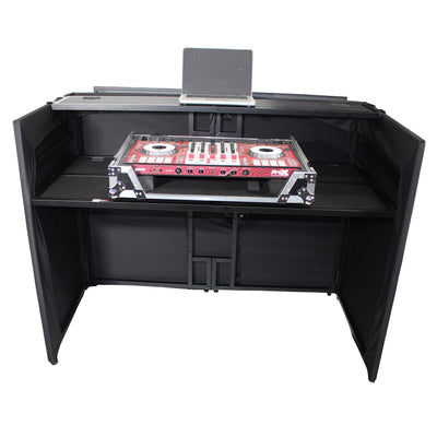 ProX MESA MEDIA MK2 DJ Facade Table Workstation Includes TV Bracket Mount White & Black Scrims and Carry Bag