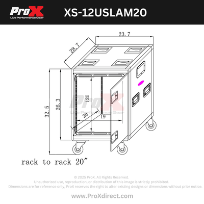 ProX 12U 20" Deep Vertical Rack to Rack Shock Mount Case with 2 Sliding Slam Doors & 4" Caster Wheels