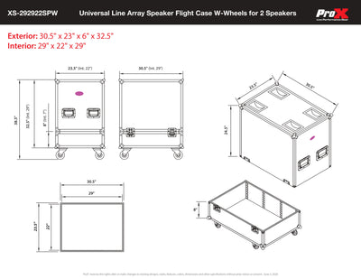 ProX Universal ATA Single Line Array Sub Speaker Flight Case fits RCF SUB 8004-AS 9004-AS and similar size speakers 29x29x22 in.
