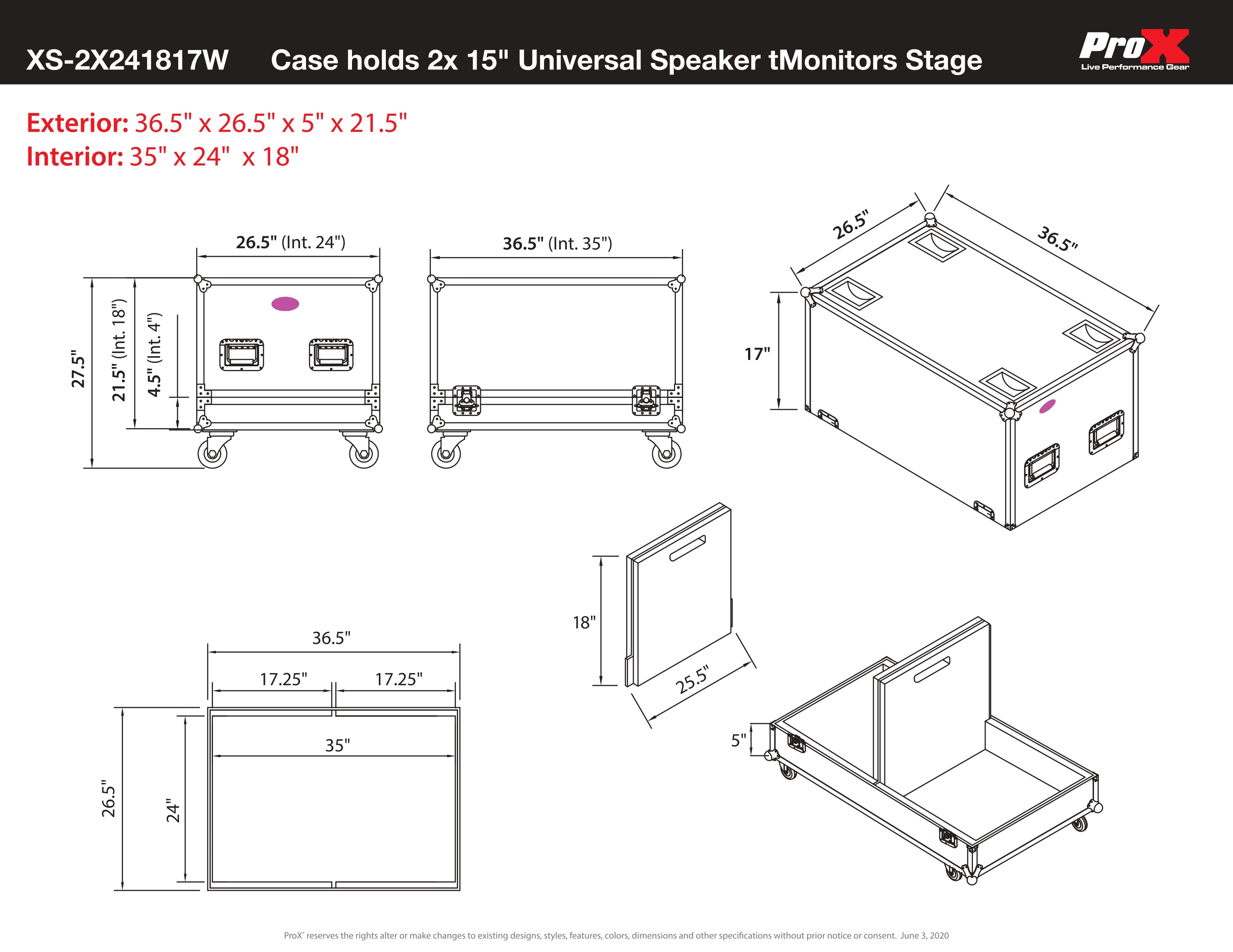ProX Universal ATA Dual Speaker Flight Case for (2) 18"Hx 24Wx17W