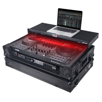 ProX ATA Flight Style Road Case For Pioneer DDJ-FLX10 or DDJ-GRV6 with Laptop Shelf 1U Rack Space Wheels and LED Black Finish
