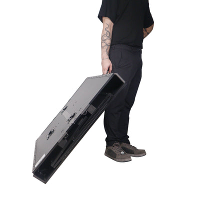 ProX Transformer Flight Case Style Folding DJ Table and Workstation with Smooth Rolling Wheels Black Finish