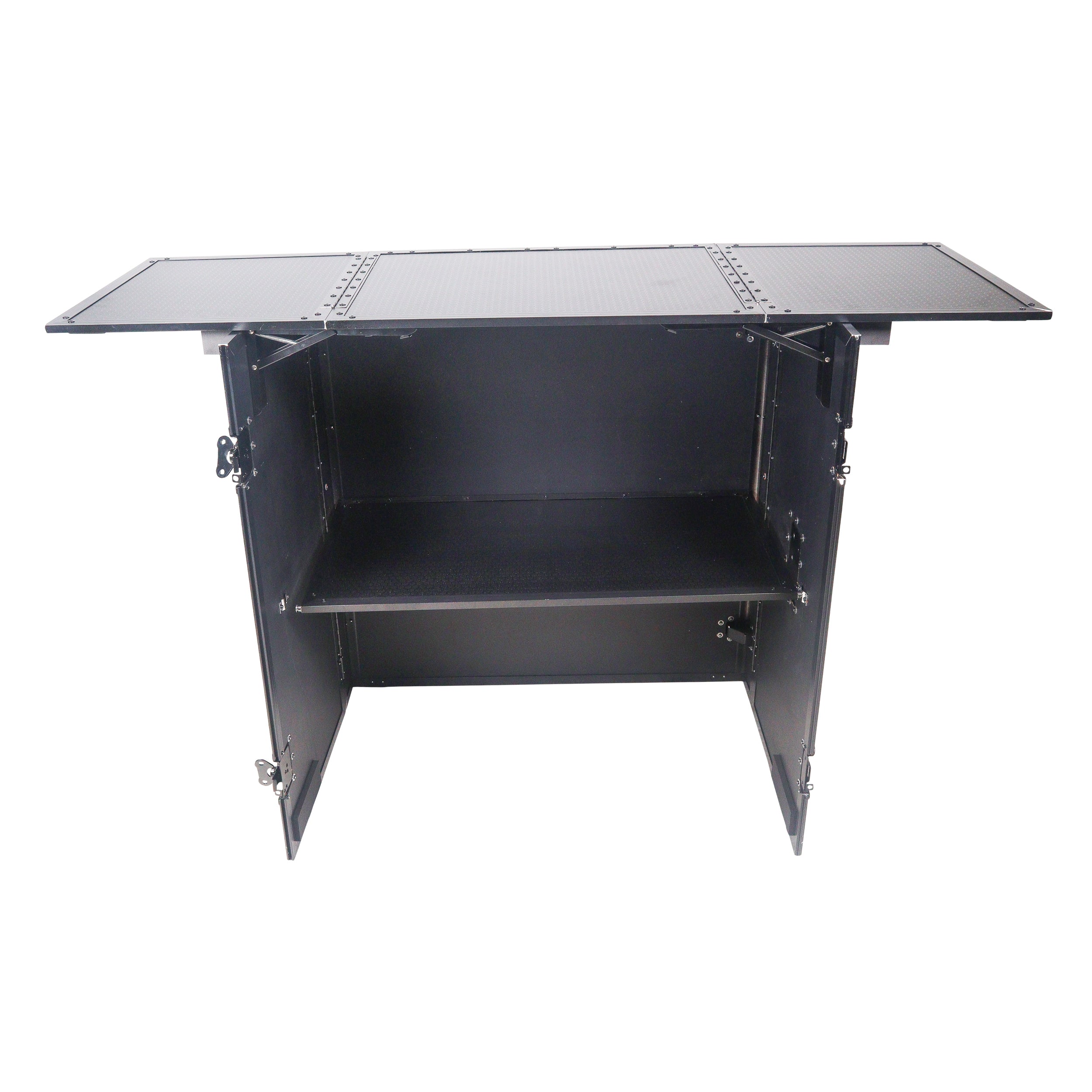 ProX Transformer Flight Case Style Folding DJ Table and Workstation with Smooth Rolling Wheels Black Finish