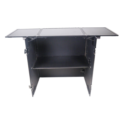 ProX Transformer Flight Case Style Folding DJ Table and Workstation with Smooth Rolling Wheels Black Finish