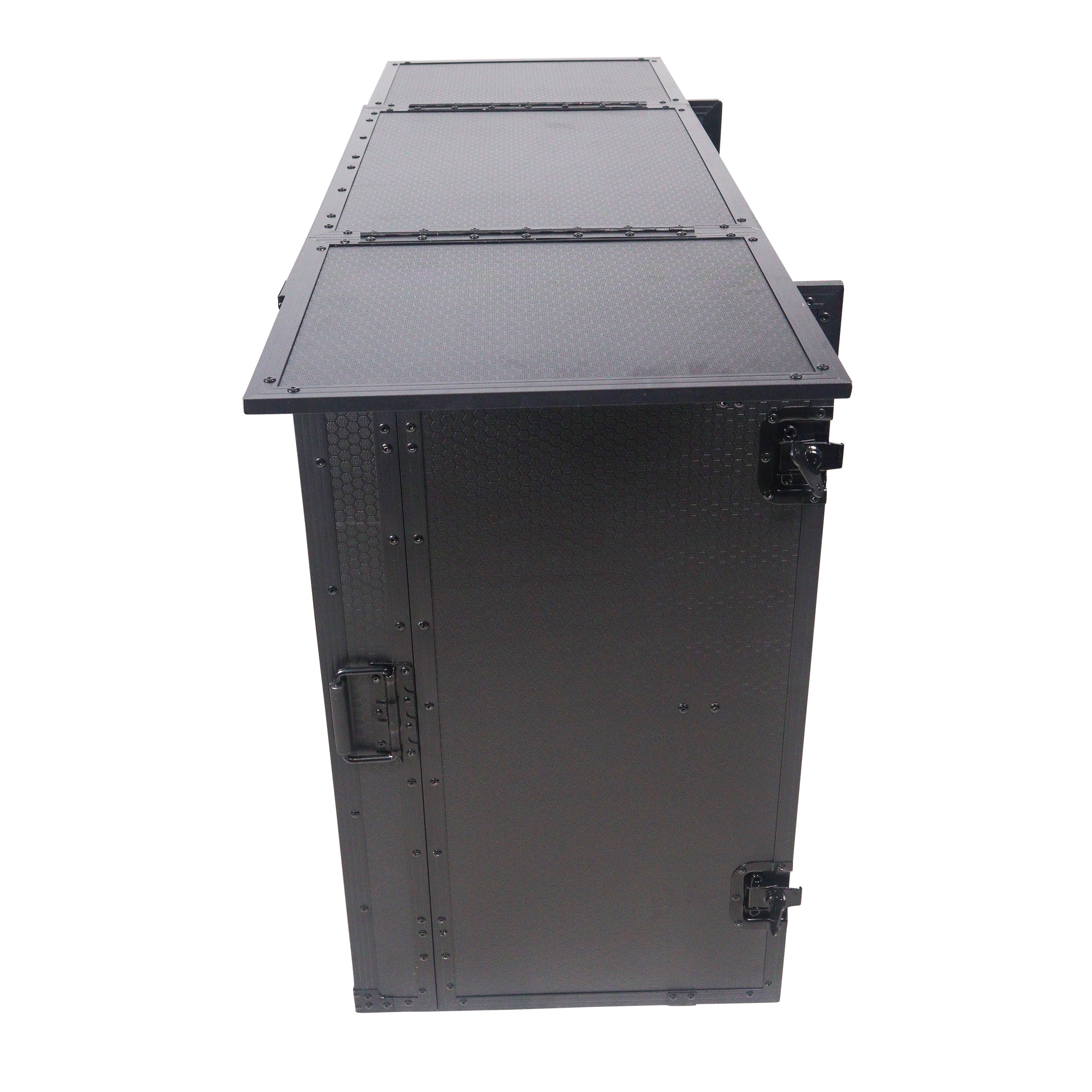 ProX Transformer Flight Case Style Folding DJ Table and Workstation with Smooth Rolling Wheels Black Finish