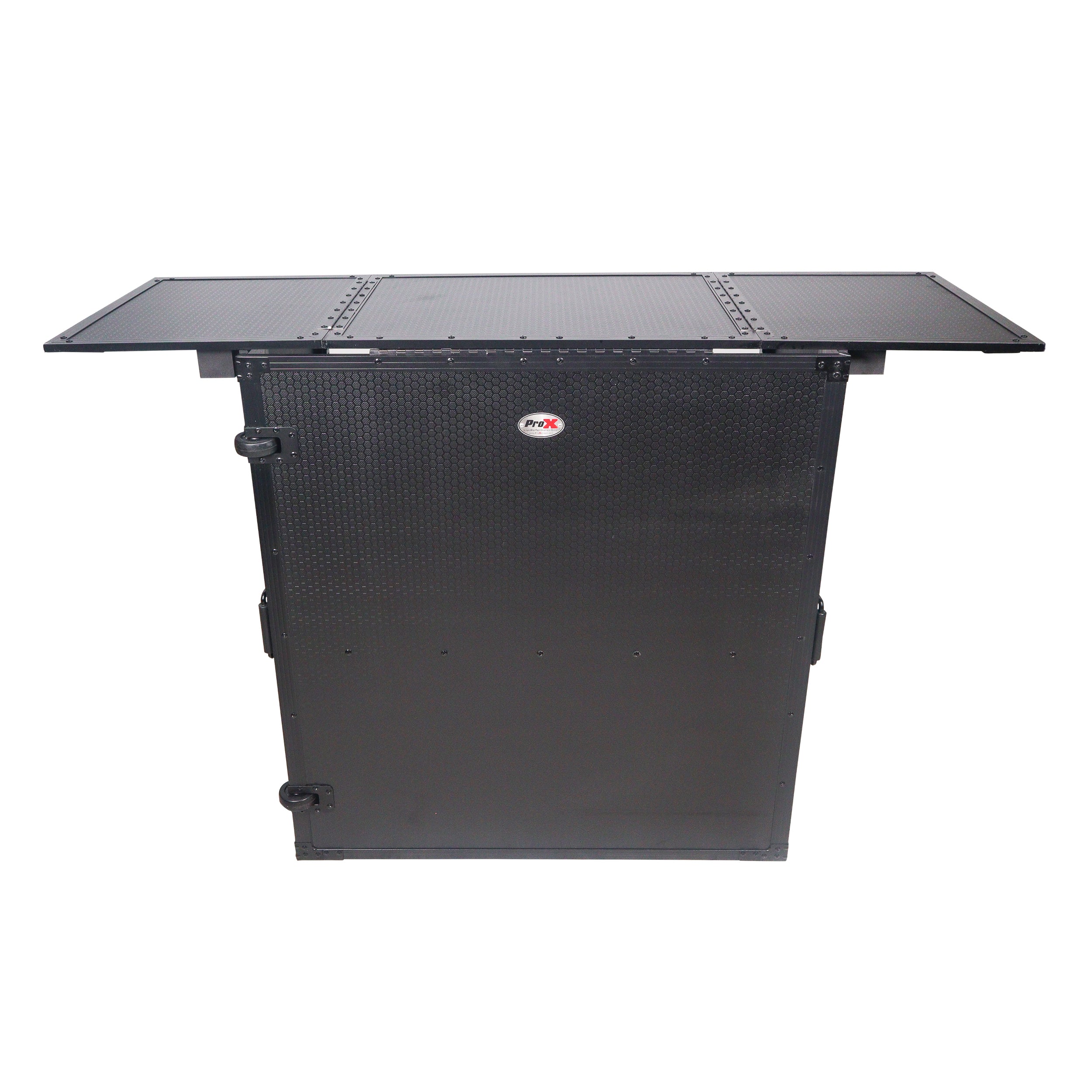 ProX Transformer Flight Case Style Folding DJ Table and Workstation with Smooth Rolling Wheels Black Finish