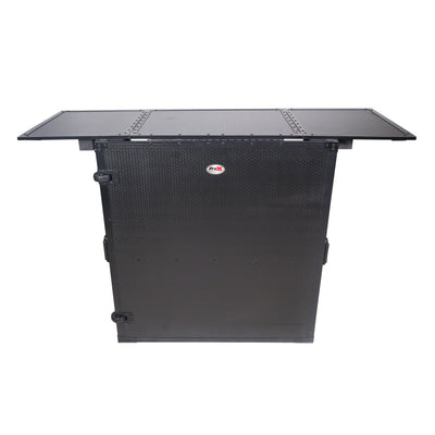 ProX Transformer Flight Case Style Folding DJ Table and Workstation with Smooth Rolling Wheels Black Finish