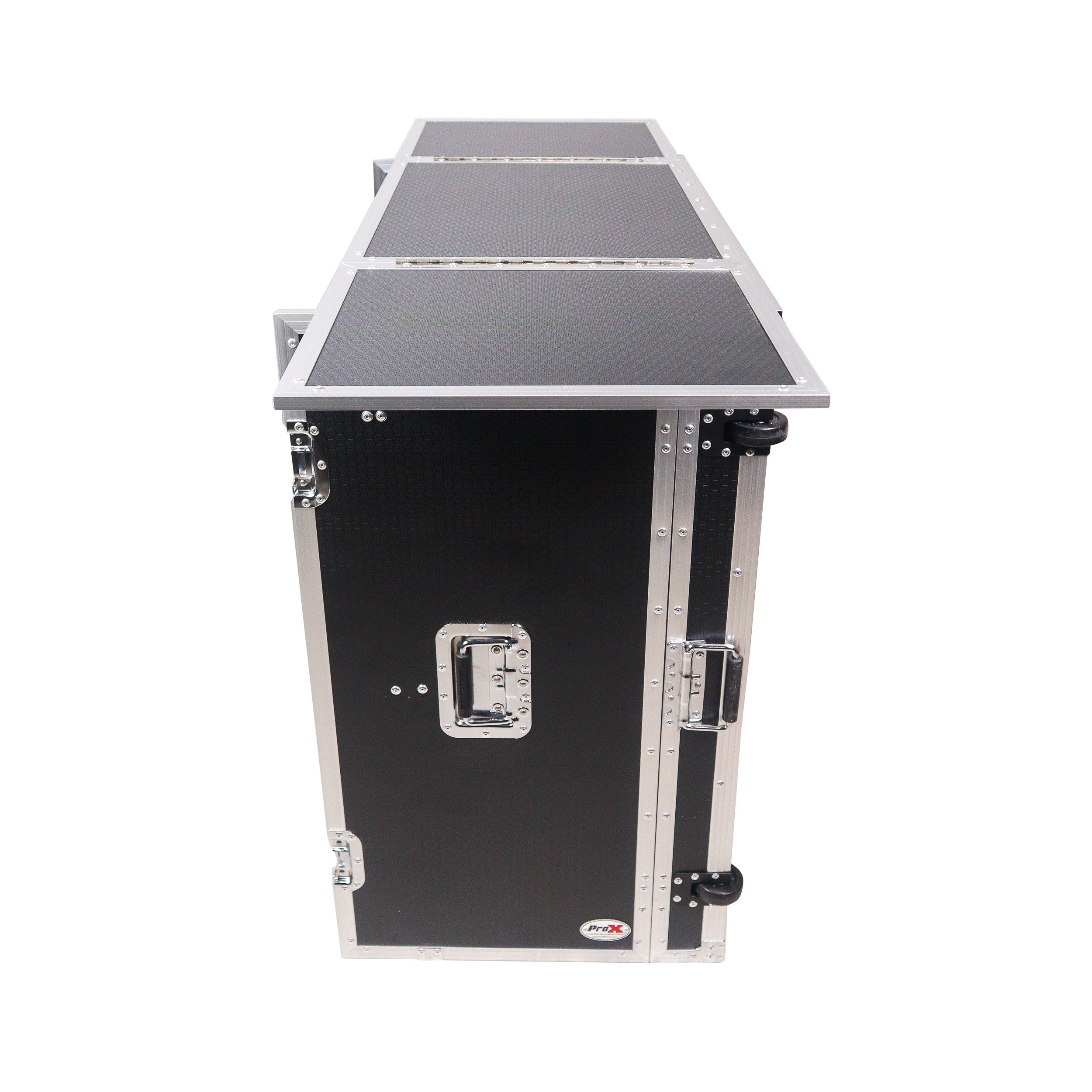 ProX Transformer Flight Case Style Folding DJ Table and Workstation with Smooth Rolling Wheels
