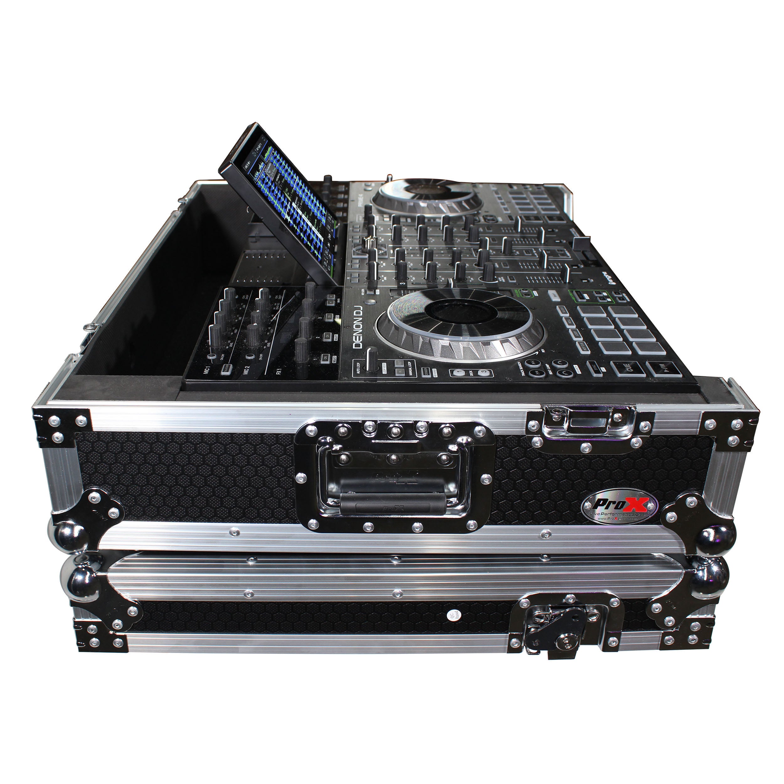 ProX ATA Flight Case For Denon PRIME 4 DJ Controller with 1U Rack Space and Wheels