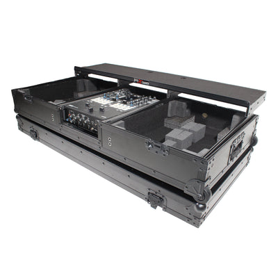 ProX Flight Coffin Case For 12" Rane 72 Mixer and 2 Turntables in Battle Mode W/ Laptop Shelf and Wheels Black on Black