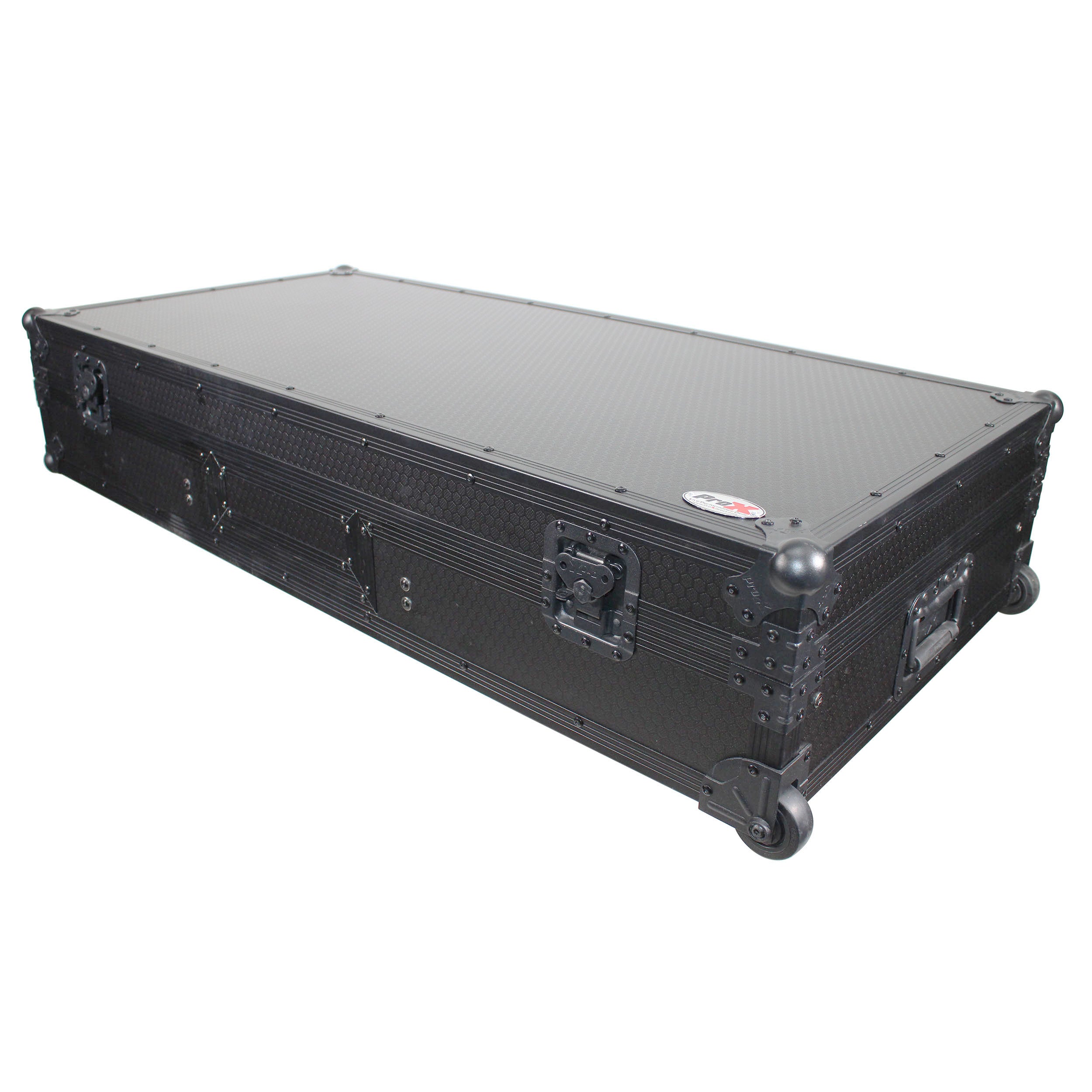 ProX Flight Coffin Case For 12" Rane 72 Mixer and 2 Turntables in Battle Mode W/ Laptop Shelf and Wheels Black on Black