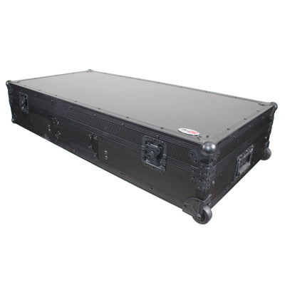 ProX Flight Coffin Case For 12" Rane 72 Mixer and 2 Turntables in Battle Mode W/ Laptop Shelf and Wheels Black on Black