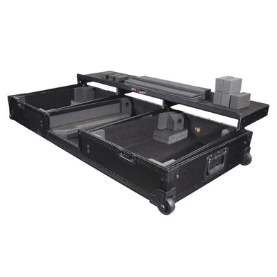 ProX Flight Coffin Case For 12" Rane 72 Mixer and 2 Turntables in Battle Mode W/ Laptop Shelf and Wheels Black on Black