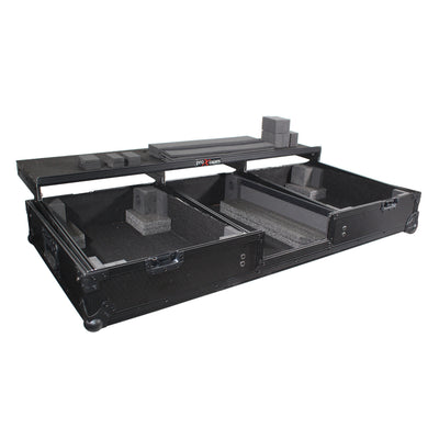 ProX Flight Coffin Case For 12" Rane 72 Mixer and 2 Turntables in Battle Mode W/ Laptop Shelf and Wheels Black on Black
