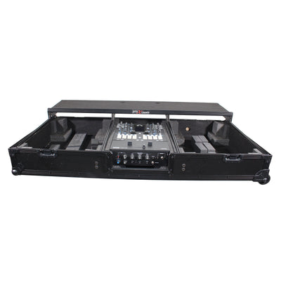 ProX Flight Coffin Case For 12" Rane 72 Mixer and 2 Turntables in Battle Mode W/ Laptop Shelf and Wheels Black on Black