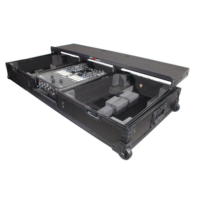 ProX Flight Coffin Case For 12" Rane 72 Mixer and 2 Turntables in Battle Mode W/ Laptop Shelf and Wheels Black on Black
