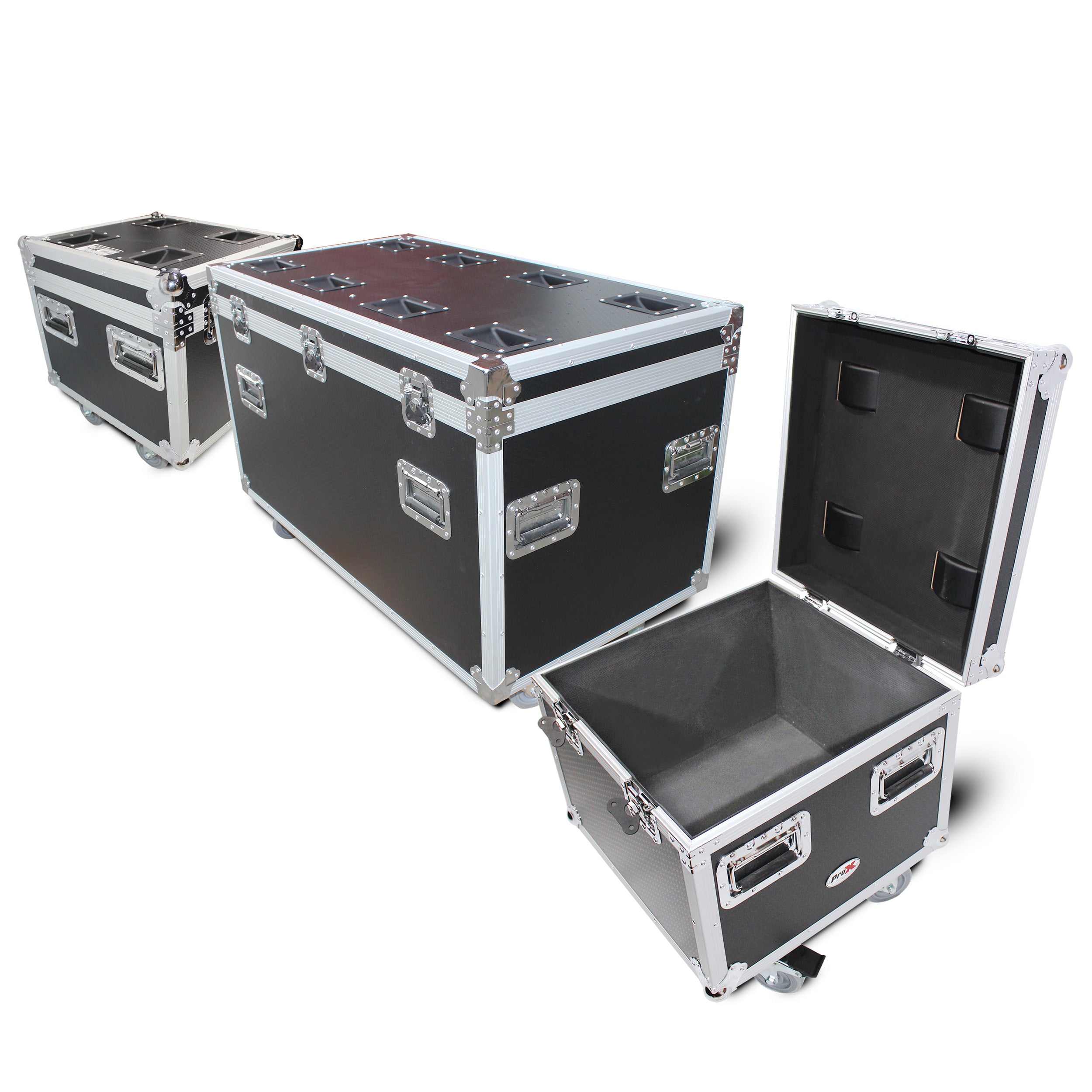 ProX Package of 3 Utility ATA Flight Travel Storage Road Case – Includes 1-Large and 2-Half Size with 4" Casters