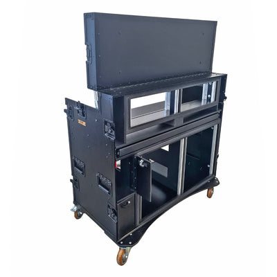 ProX Mobile AV Broadcasting Streaming Recording Studio Workstation Case with 2x 4U Top 2x 12U Bottom Black Finish
