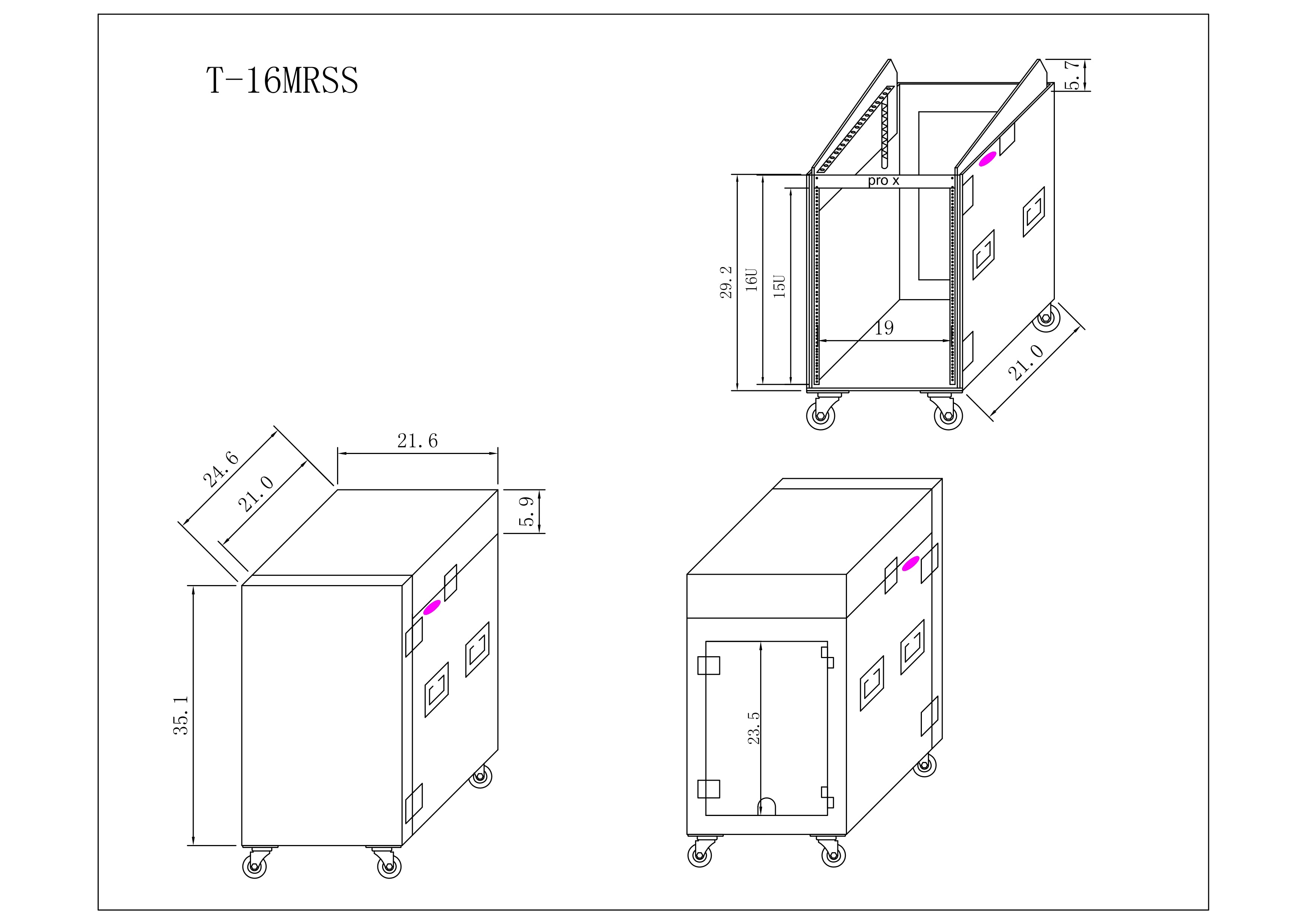 ProX 16U Vertical Rack Mount Flight Case with 10U Top for Mixer Combo Amp Rack with Caster Wheels