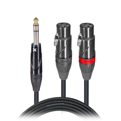 ProX 3 Ft. High Performance Y Cable 1/4" TRS-M Stereo to Dual XLR-F