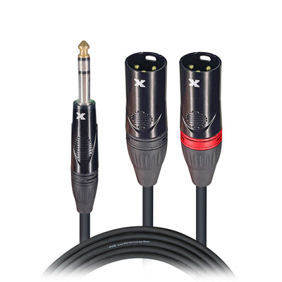 ProX 5 Ft. 1/4" TRS-M Stereo to Dual XLR3-M High Performance Y Cable