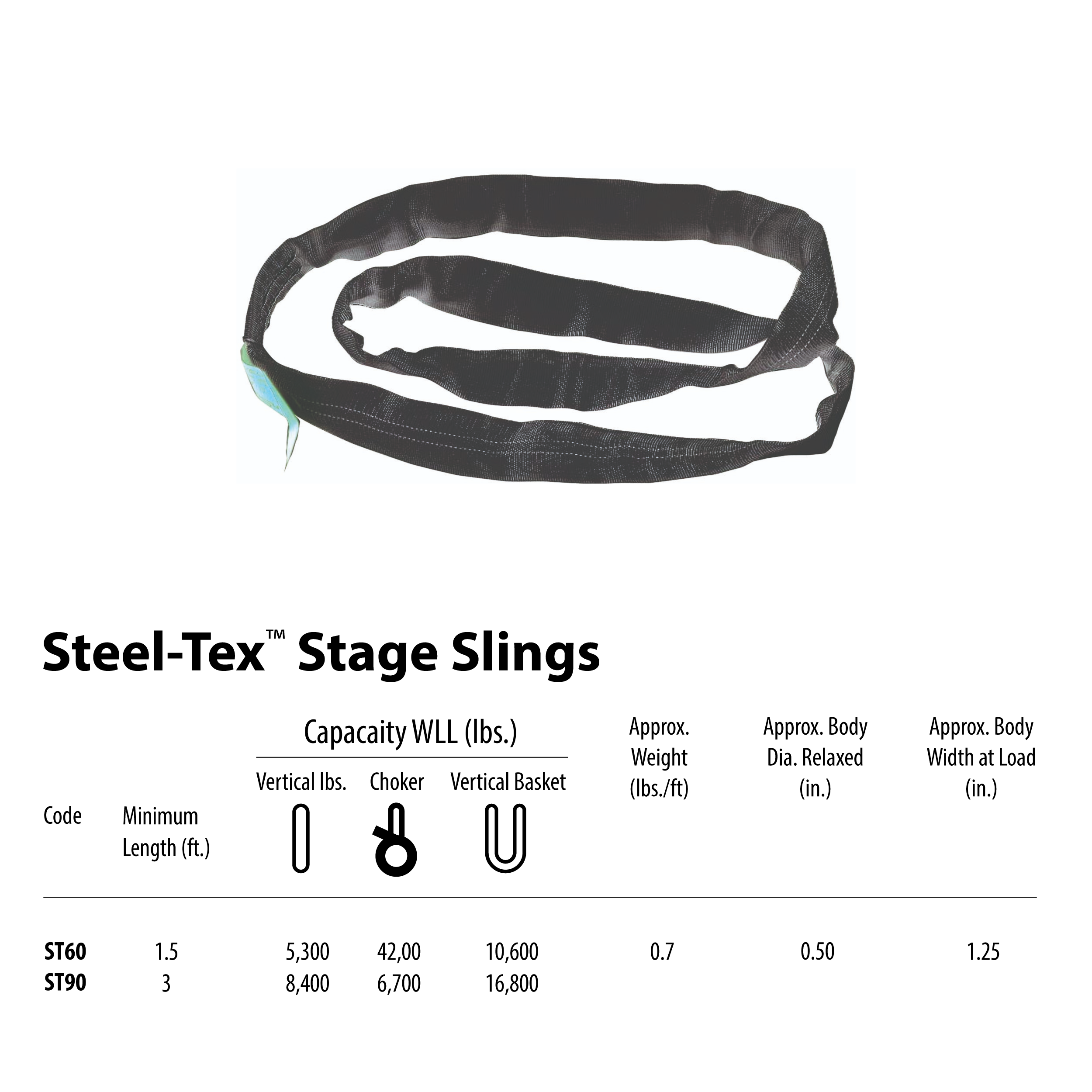 ProX 6ft SpanSet slings truss rigging SteelTex™ Round Stage with aircraft steel cable inside - Made in USA