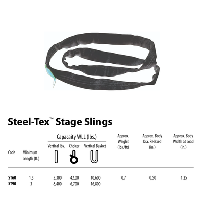 ProX 6ft SpanSet slings truss rigging SteelTex™ Round Stage with aircraft steel cable inside - Made in USA
