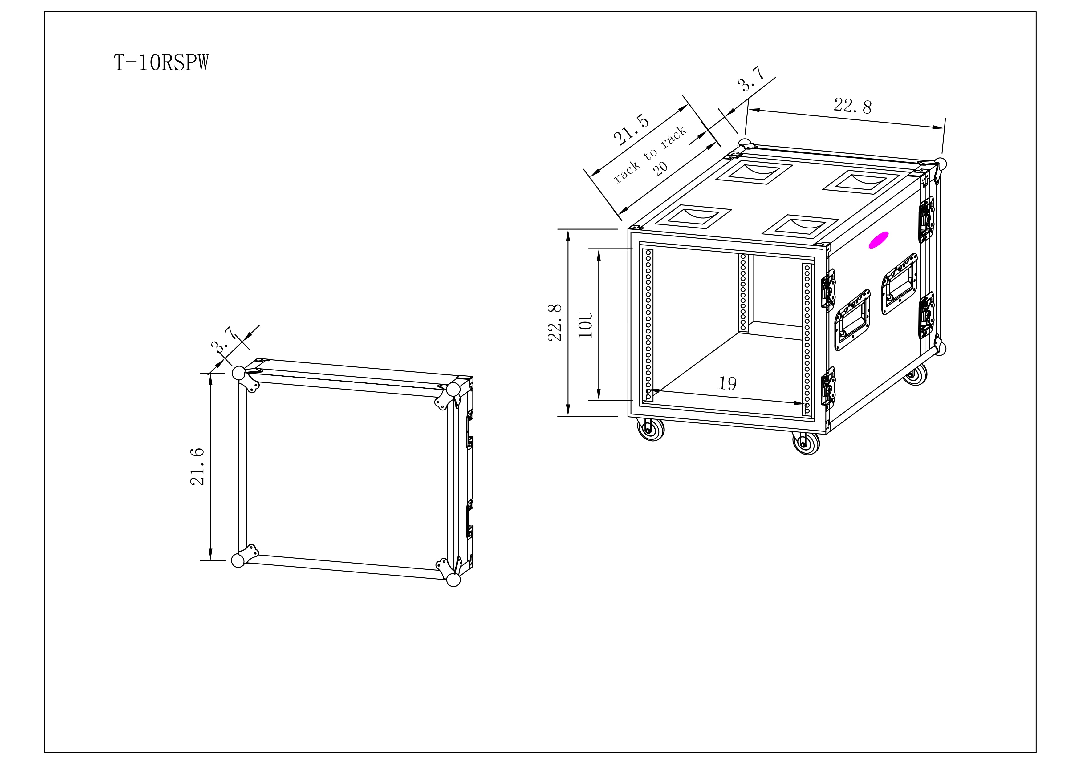 ProX ATA Style 10U Space Shockproof Amp Rack Mount Case 20 inch Depth with Caster Wheels
