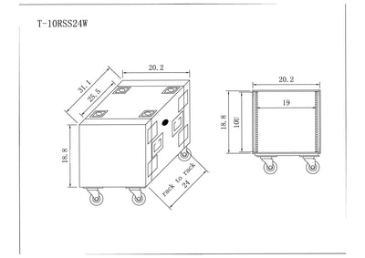 ProX 10U Space Rack Mount Flight Case 24 Inch Depth W-Casters