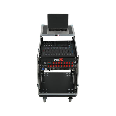 ProX 13U Top Mixer Audio Console DJ 12U Front Rack Combo Flight Case W Laptop Shelf and Casters