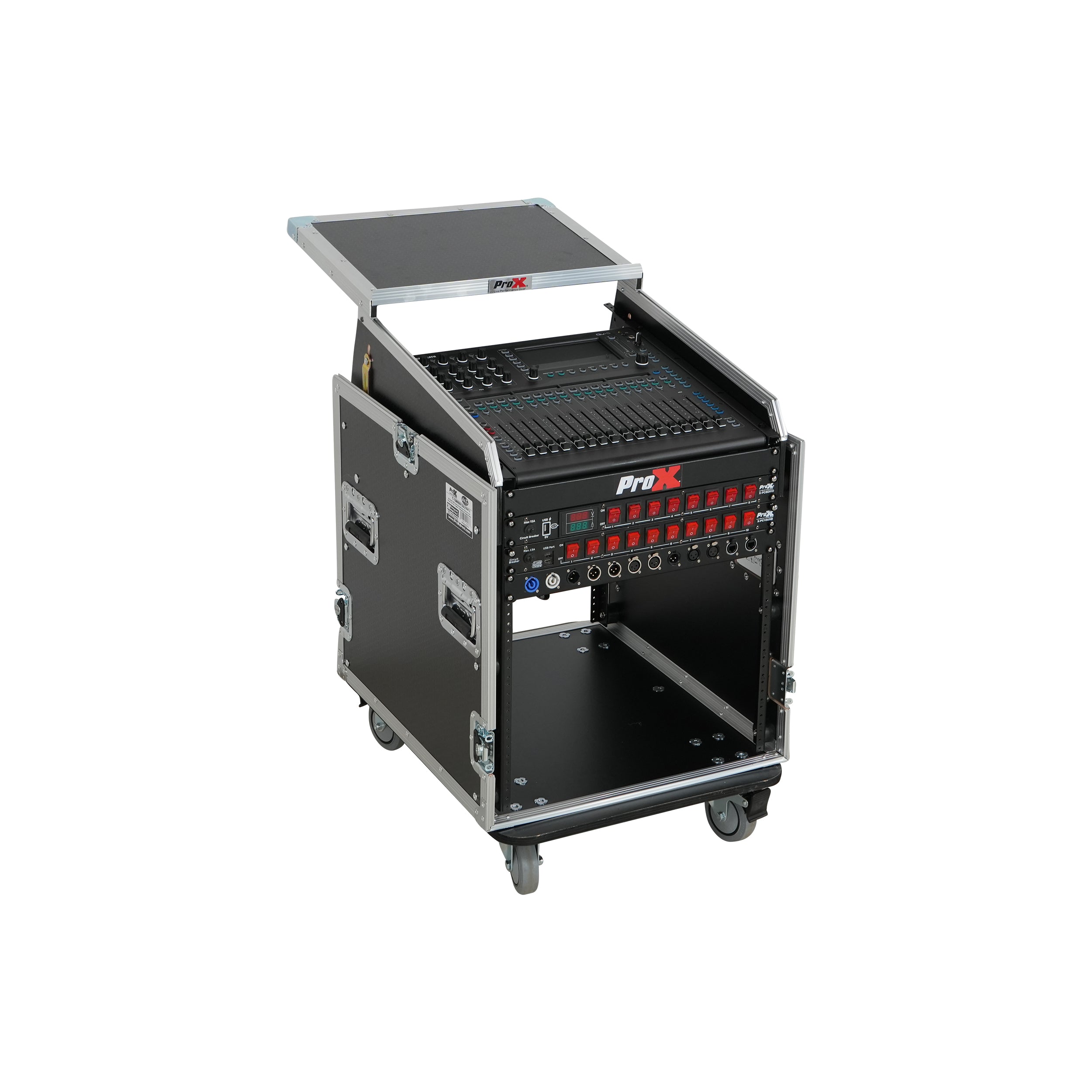 ProX 13U Top Mixer Audio Console DJ 12U Front Rack Combo Flight Case W Laptop Shelf and Casters
