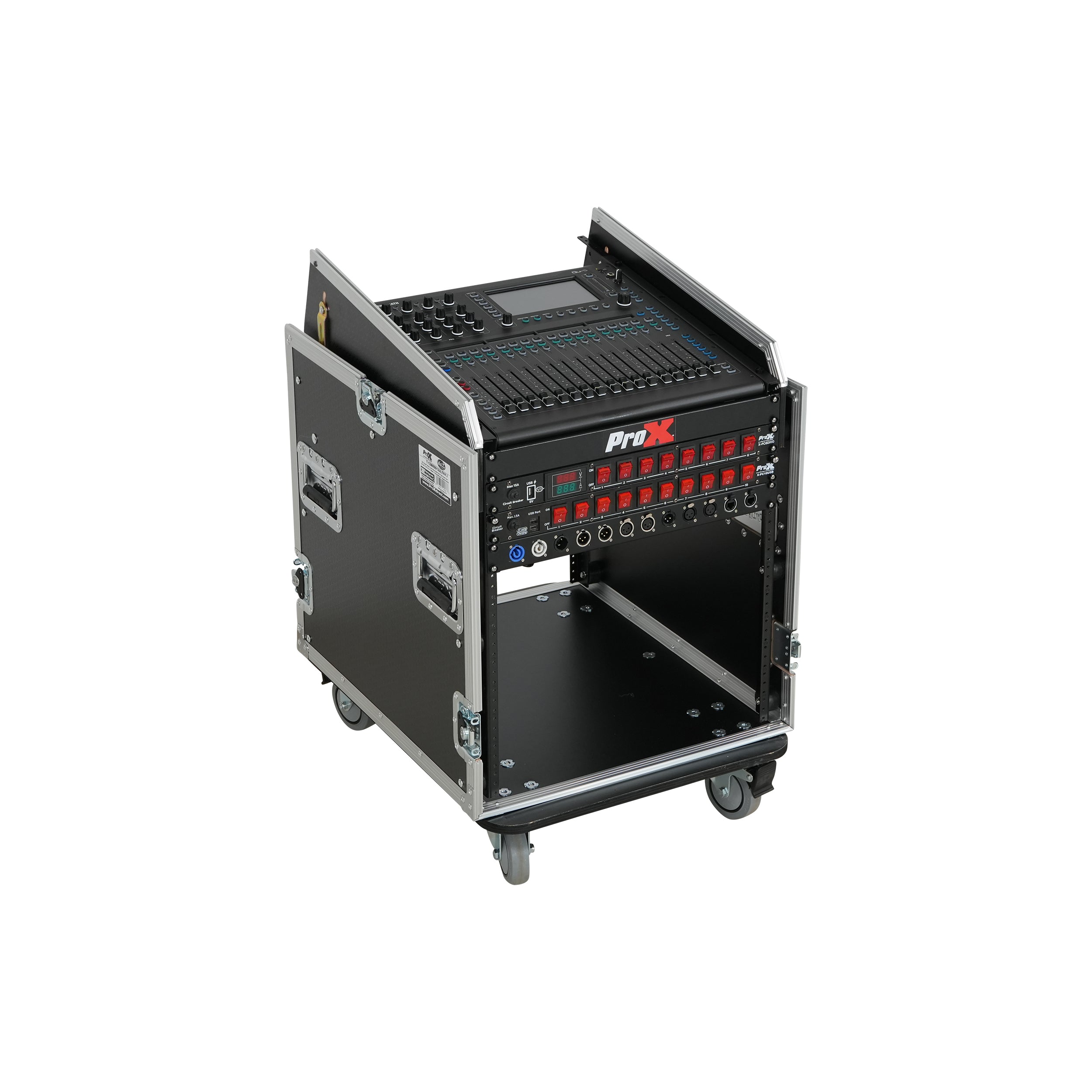ProX 13U Top Mixer Audio Console DJ 12U Front Rack Combo Flight Case W Laptop Shelf and Casters