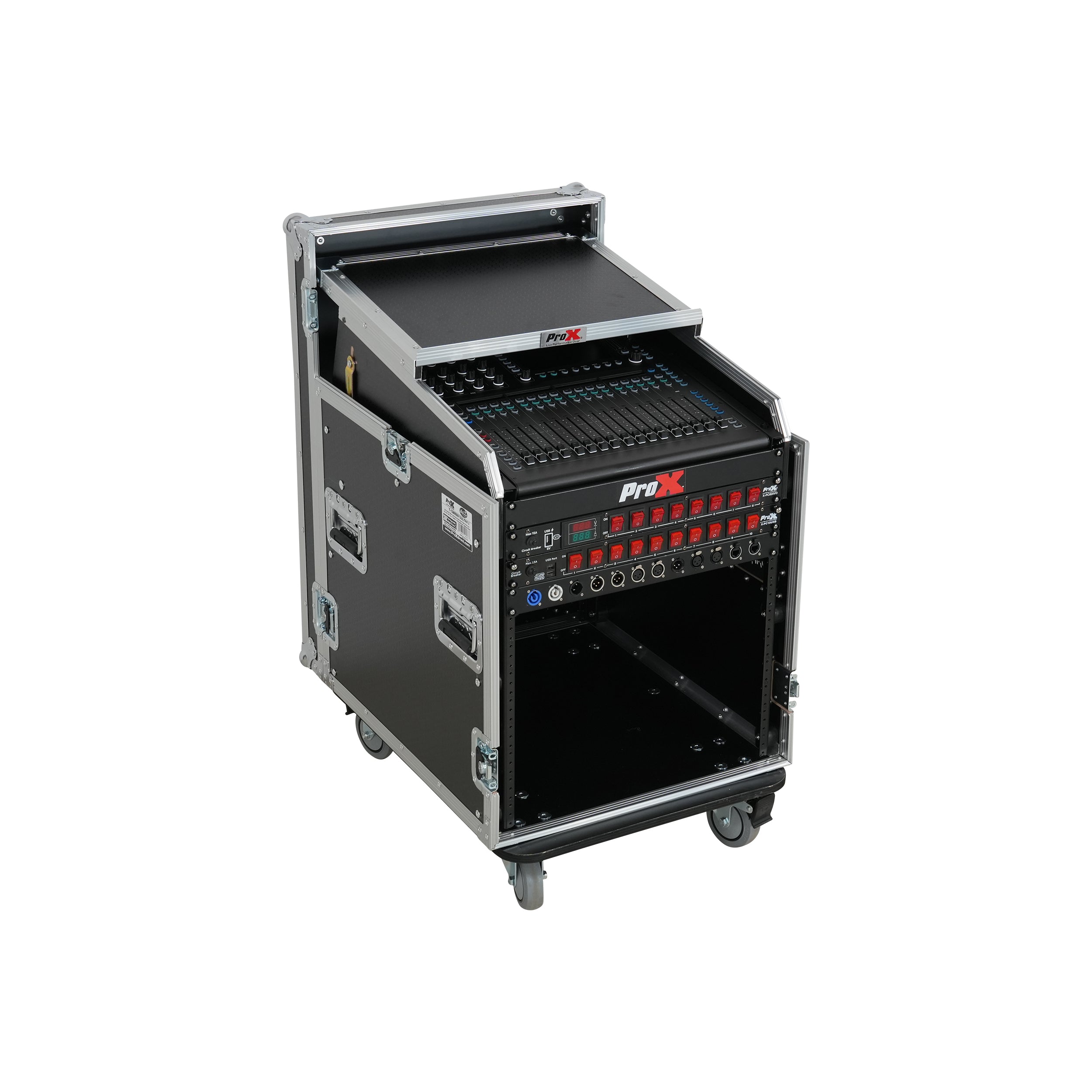 ProX 13U Top Mixer Audio Console DJ 12U Front Rack Combo Flight Case W Laptop Shelf and Casters