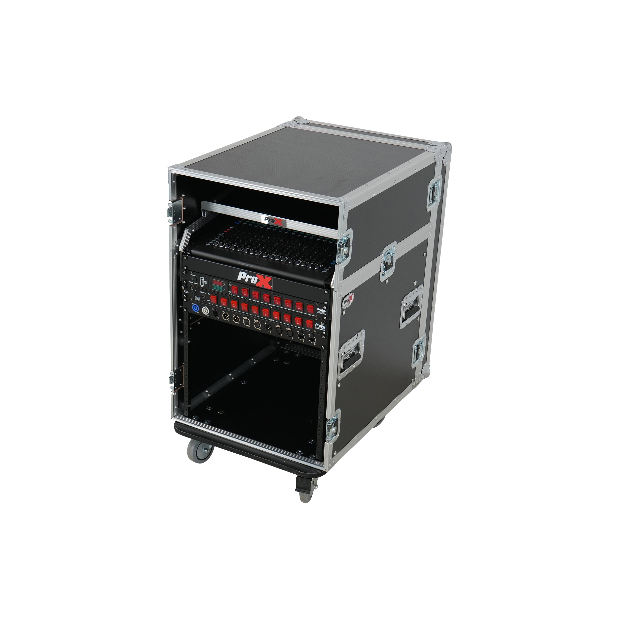 ProX 13U Top Mixer Audio Console DJ 12U Front Rack Combo Flight Case W Laptop Shelf and Casters