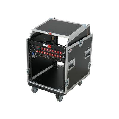 ProX 13U Top Mixer Audio Console DJ 12U Front Rack Combo Flight Case W Laptop Shelf and Casters
