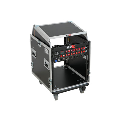 ProX 13U Top Mixer Audio Console DJ 12U Front Rack Combo Flight Case W Laptop Shelf and Casters