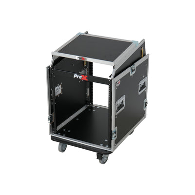 ProX 13U Top Mixer Audio Console DJ 12U Front Rack Combo Flight Case W Laptop Shelf and Casters