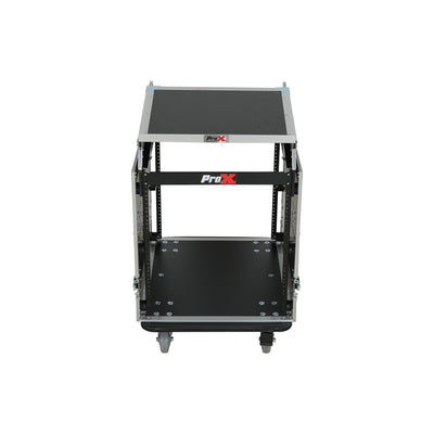 ProX 13U Top Mixer Audio Console DJ 12U Front Rack Combo Flight Case W Laptop Shelf and Casters
