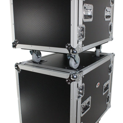 ProX 16U Space Amp Rack Mount ATA Flight Case | 24" Depth | Incl. 2x Side Tables and Casters