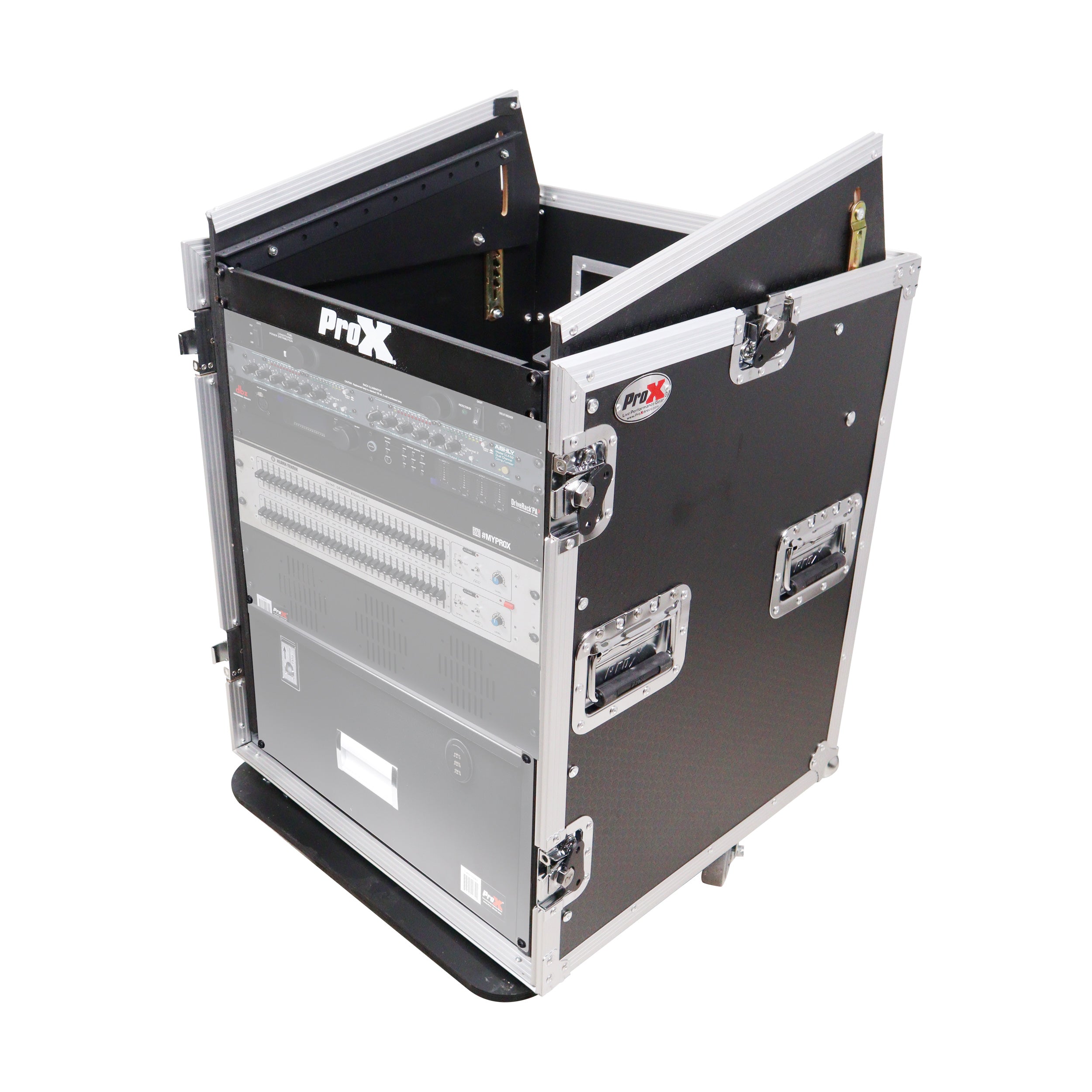 ProX 14U Vertical Rack Mount Flight Case with 10U Top for Mixer Combo Amp Rack with Caster Wheels