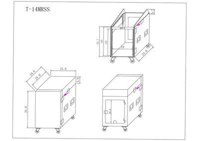 ProX 14U Vertical Rack Mount Flight Case with 10U Top for Mixer Combo Amp Rack with Caster Wheels