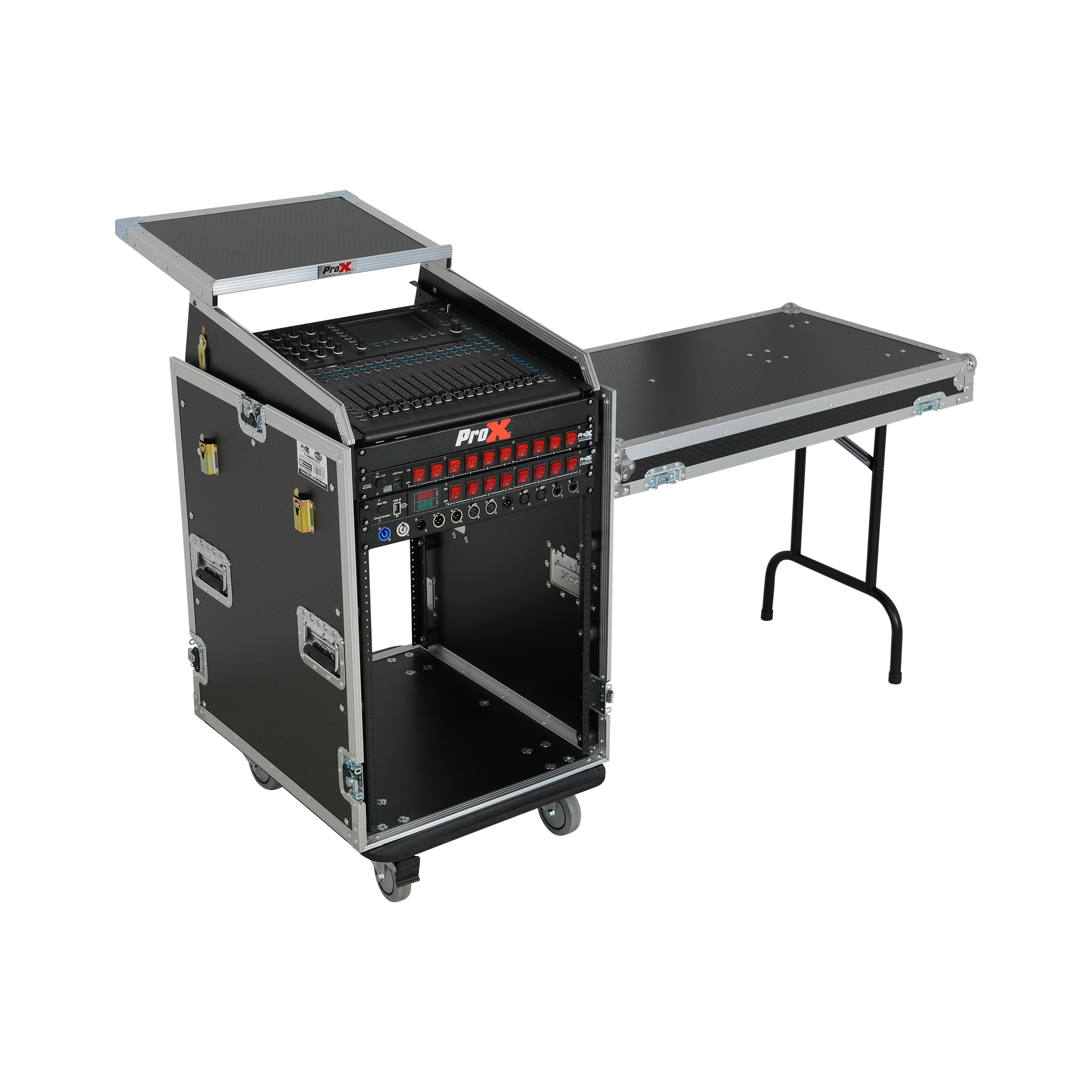ProX Universal 19 Rack-mount Mixer with 13U Top and 16U Front with 2 Side Work Tables