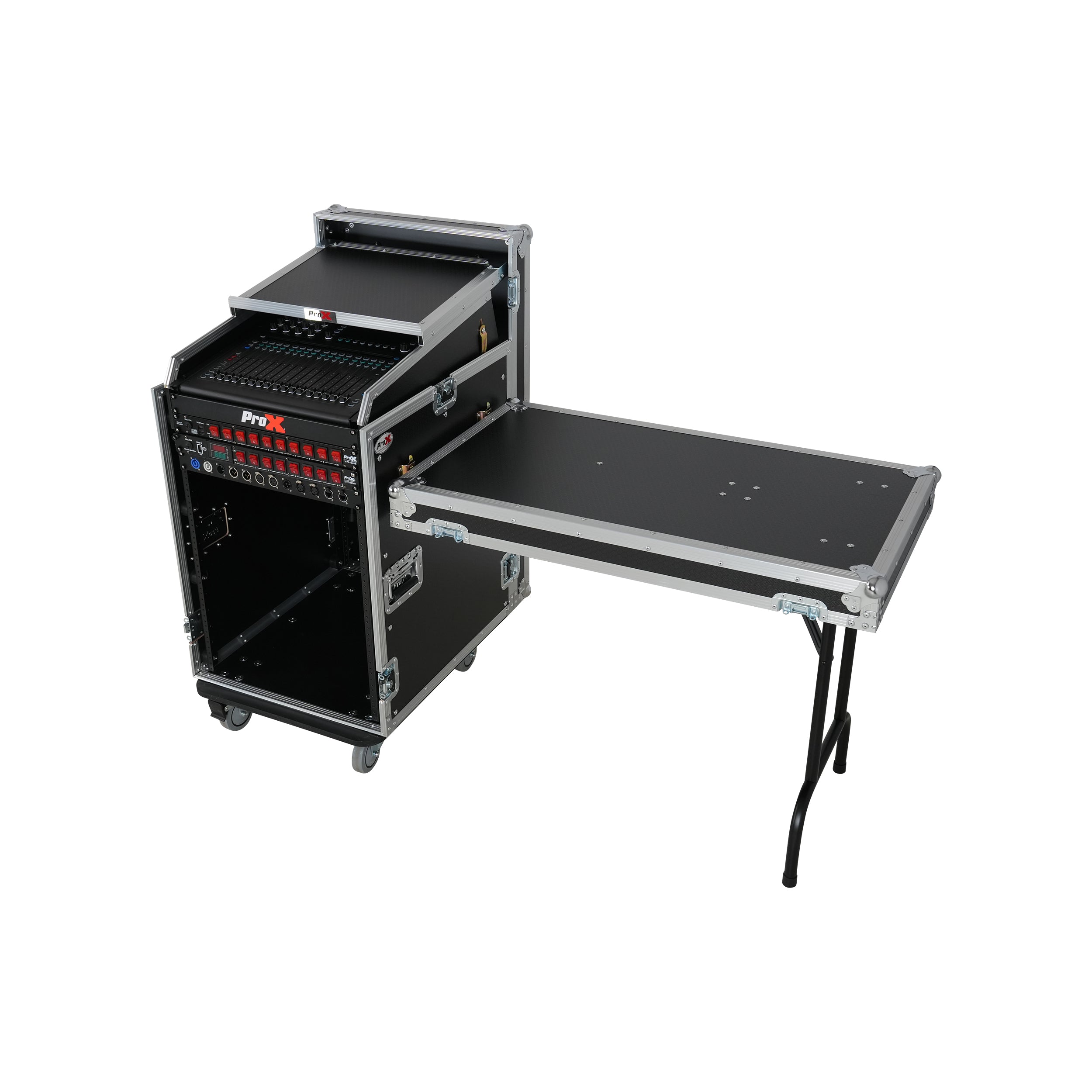 ProX Universal 19 Rack-mount Mixer with 13U Top and 16U Front with 2 Side Work Tables