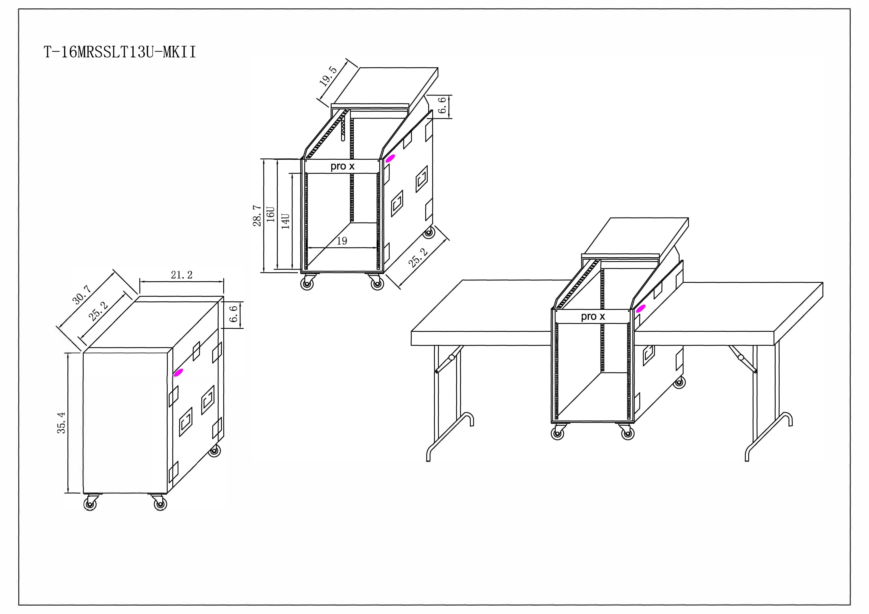 ProX Universal 19 Rack-mount Mixer with 13U Top and 16U Front with 2 Side Work Tables