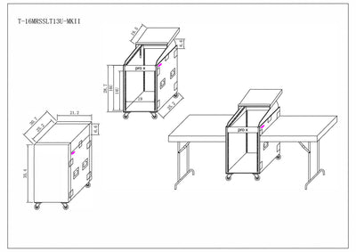 ProX Universal 19 Rack-mount Mixer with 13U Top and 16U Front with 2 Side Work Tables