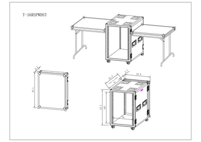 ProX 16U Vertical Shockproof Amp Rack Case W-Side Tables 20 In Depth W-Casters