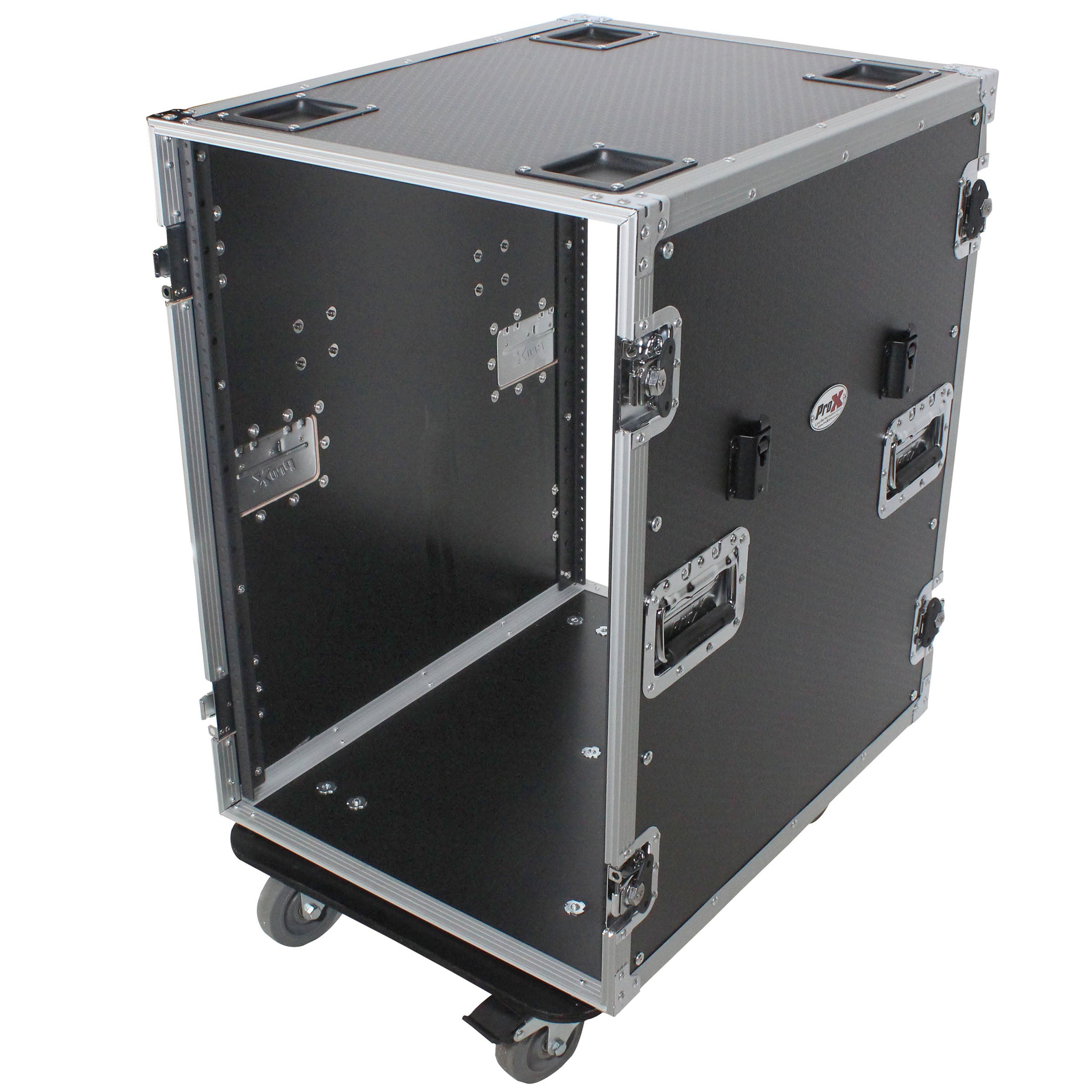ProX 16U Space Amp Rack Mount ATA Flight Case | 24" Depth | Incl. 2x Side Tables and Casters