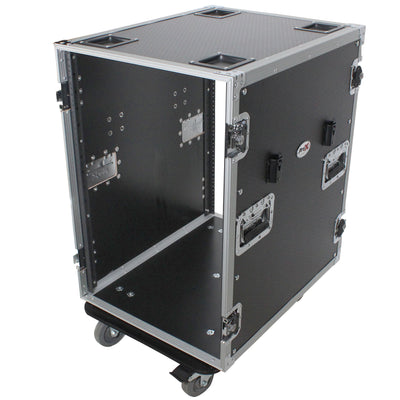 ProX 16U Space Amp Rack Mount ATA Flight Case | 24" Depth | Incl. 2x Side Tables and Casters