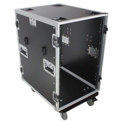 ProX 16U Space Amp Rack Mount ATA Flight Case | 24" Depth | Incl. 2x Side Tables and Casters